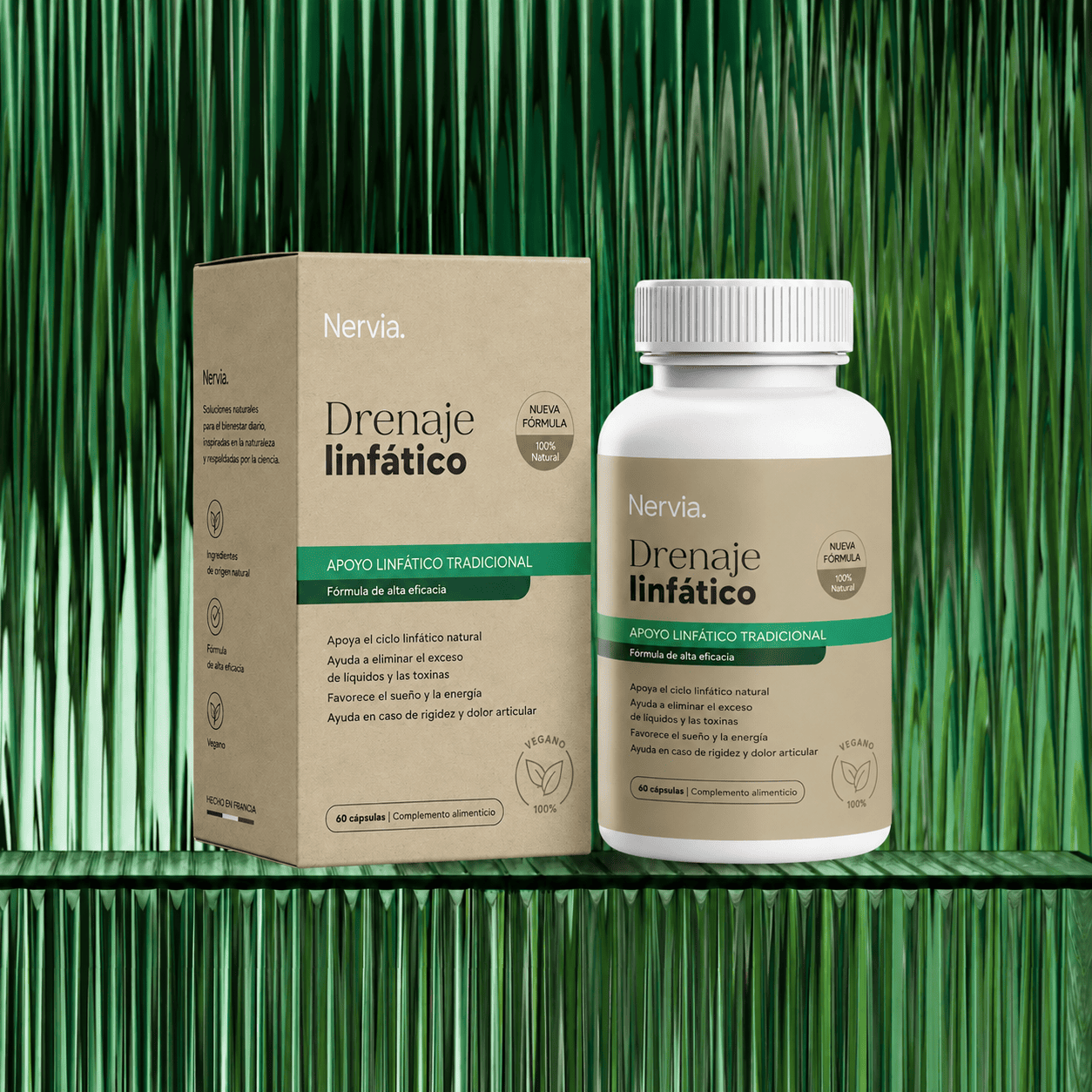 Nervia™ — Cápsulas de Drenaje Linfático · Transformación total en 60 días